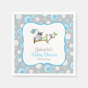 Serviette Jetable Thème Baby shower de la chouette des bébés bleu