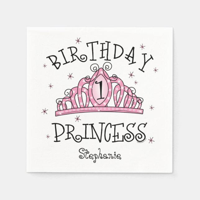 Serviette Jetable Tiara Princess 1er anniversaire (Devant)