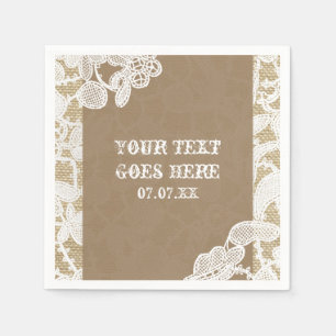 Serviette Jetable Toile de jute et dentelle florale blanche Mariage 