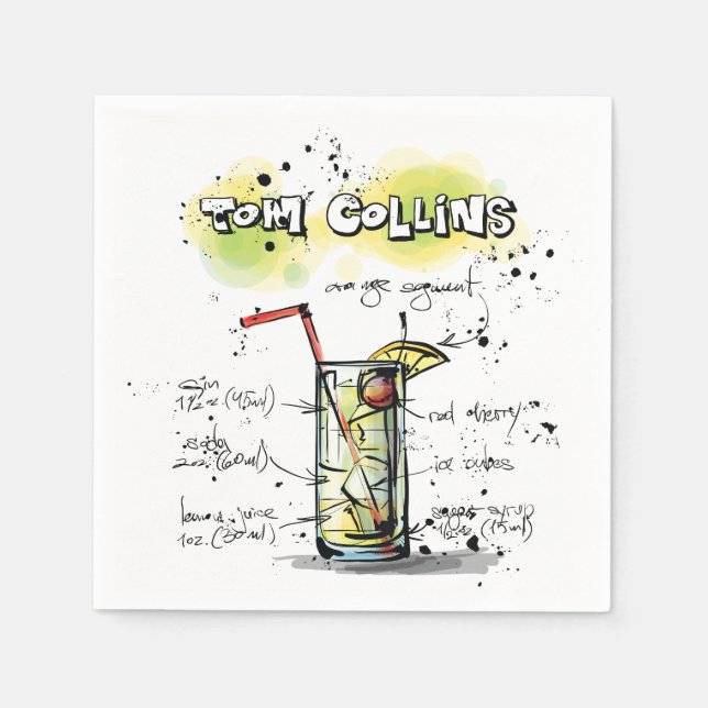 Serviette Jetable Tom Collins Drink Recette Cocktail Napkin (Devant)