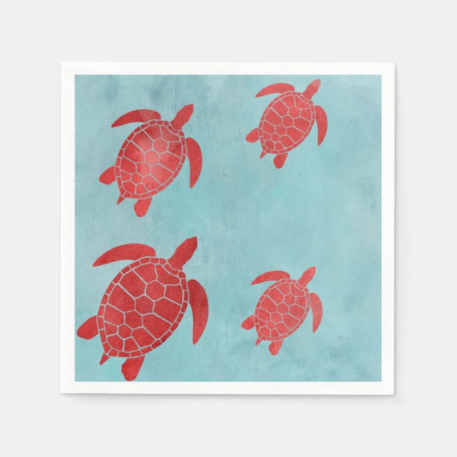 Serviette Jetable Tortue bleue et rouge verte (Devant)