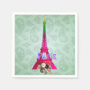Serviette Jetable Tour Eiffel au néon de Paris de Français de