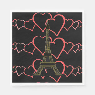 Serviette Jetable Tour Eiffel Paris Amour Français Mariage Cœur Noir