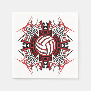Serviette Jetable Tribal de volleyball Mandala Sports rouges et noir