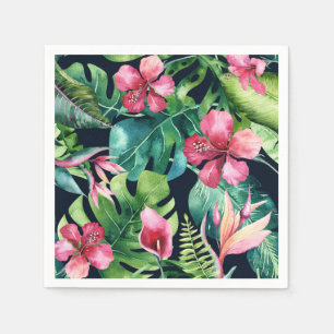 Serviette Jetable Tropical Floral Hibiscus et feuilles de palmier Ha