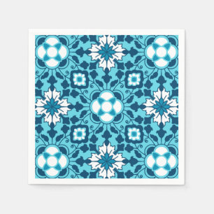 Serviette Jetable Tuile, indigo, bleu de ciel et blanc marocains