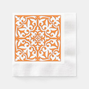 Serviette Jetable Tuile marocaine - corail orange et blanc