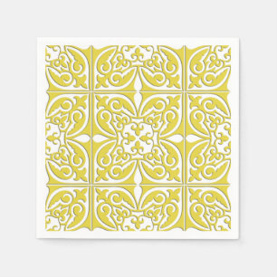 Serviette Jetable Tuile marocaine - jaune et blanc de moutarde