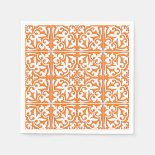 Serviette Jetable Tuile marocaine - orange et blanc de corail