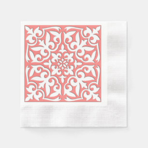 Serviette Jetable Tuile marocaine - rose de corail et blanc
