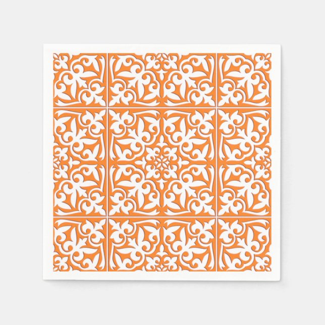 Serviette Jetable Tuiles marocaines - corail orange et blanc (Devant)