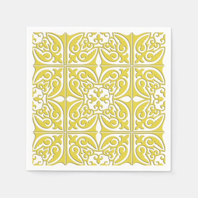 Serviette Jetable Tuiles marocaines - moutarde jaune et blanc (Devant)