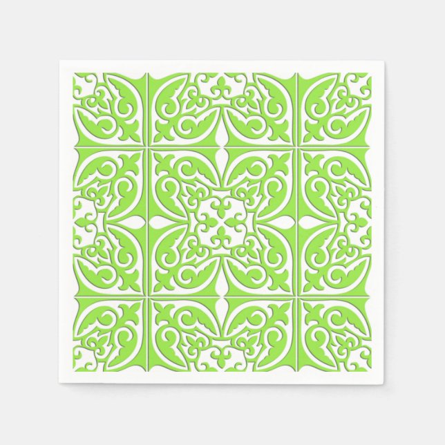 Serviette Jetable Tuiles marocaines - vert citron et blanc (Devant)