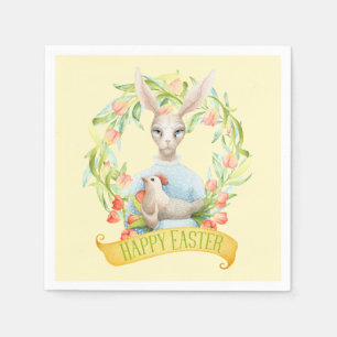 Serviette Jetable Tulip Wreath et Rabbit Joyeux Pâques