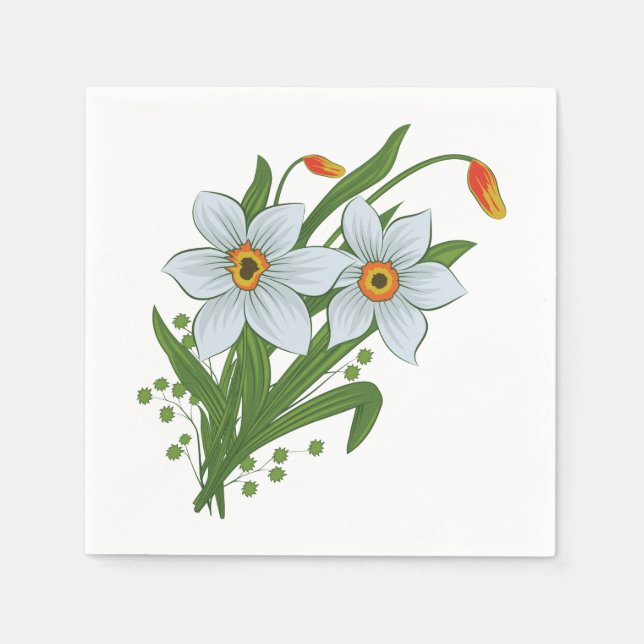 Serviette Jetable Tulipes et fleurs de jonquilles (Devant)