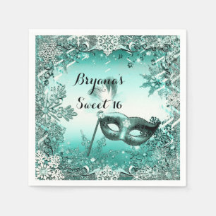 Serviette Jetable Turquoise Aqua Green Winter Masquerade & Snowflake