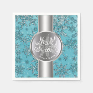 Serviette Jetable Turquoise Aqua Snowflakes Winter Wonderland Party