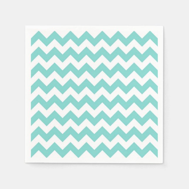 Serviette Jetable Turquoise Aqua White Chevron Zig-Zag Motif (Devant)