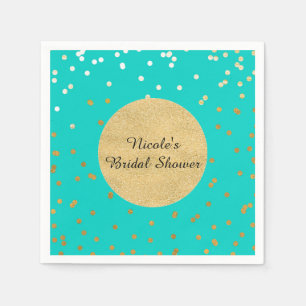 Serviette Jetable Turquoise Bleu & Or Pailleté Confetti Points Moder