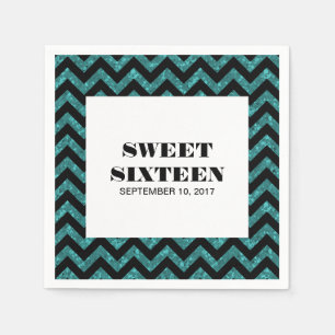 Serviette Jetable Turquoise Chevron Parties scintillant Sweet 16 ser