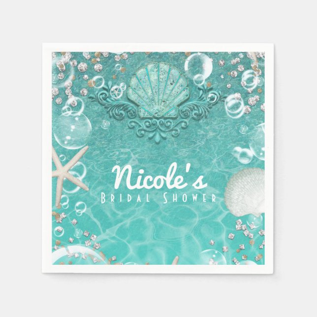 Serviette Jetable Turquoise Enchanted Sea Starfish & Bubles Ocean Pa (Devant)
