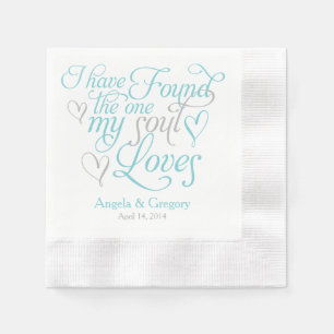 Serviette Jetable Turquoise Grey My Soul Aime Heart Mariage