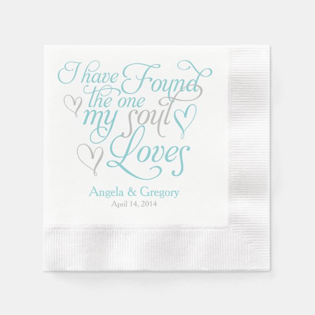 Serviette Jetable Turquoise Grey My Soul Aime Heart Mariage (Devant)