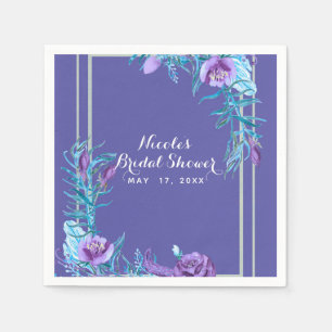 Serviette Jetable Ultra Violet Pourpre & Aqua Floral Chic