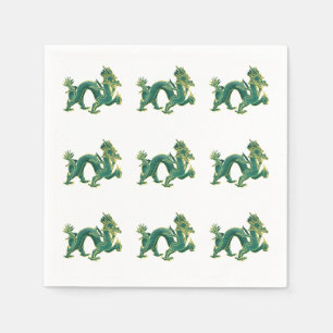 Serviette Jetable Un dragon vert avec l'équilibre d'or