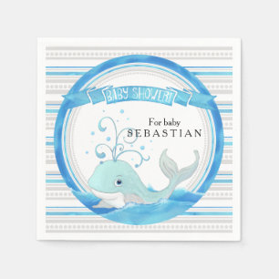 Serviette Jetable Une Baby Shower de Baleine pour un Garçon sur le T