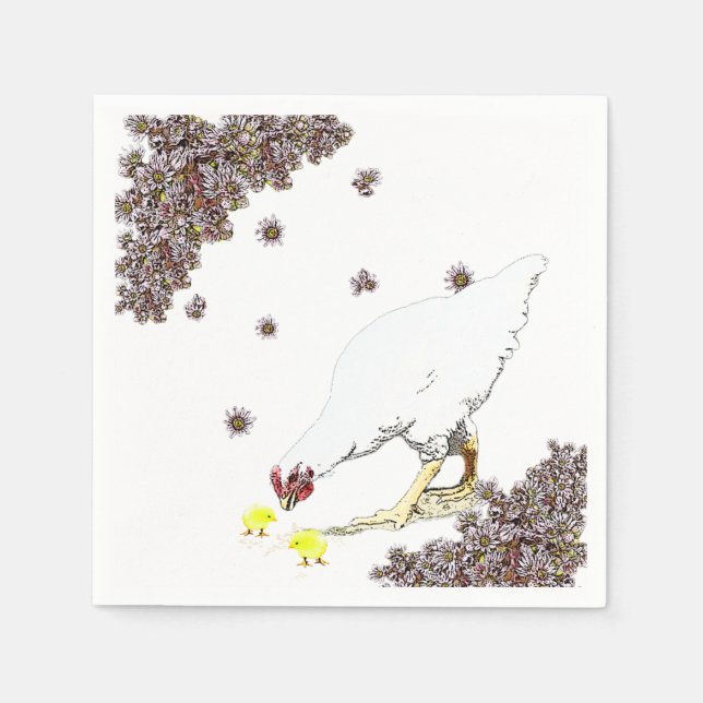 Serviette Jetable Une poule et des poussins (Devant)