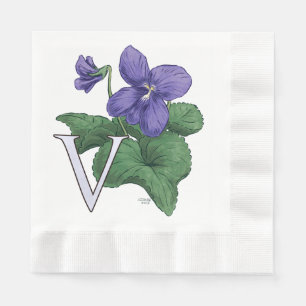Serviette Jetable V pour le Monogramme floral violet