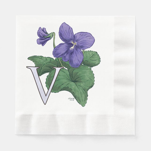 Serviette Jetable V pour le Monogramme floral violet (Devant)