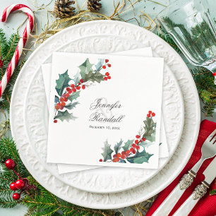Serviette Jetable Vacances d'hiver Verdure Mariage d'aquarelle