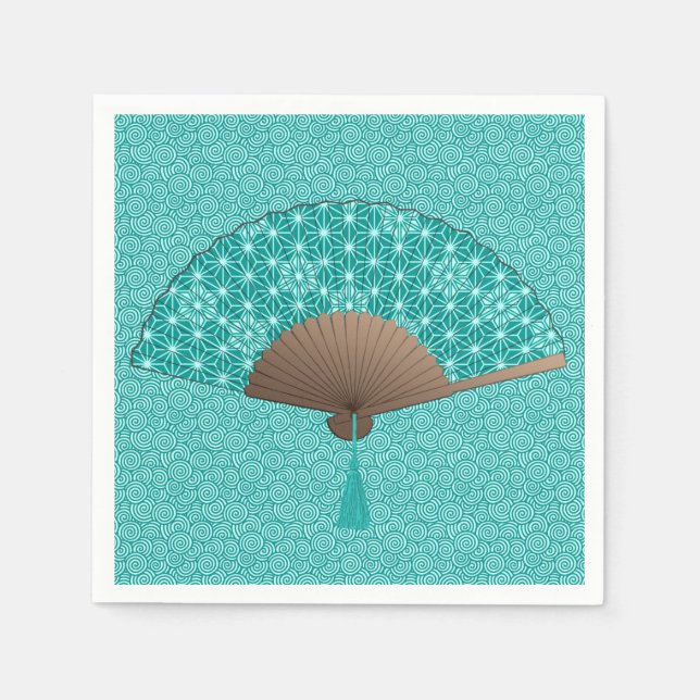 Serviette Jetable Ventilateur japonais en Asanoha motif, Turquoise (Devant)