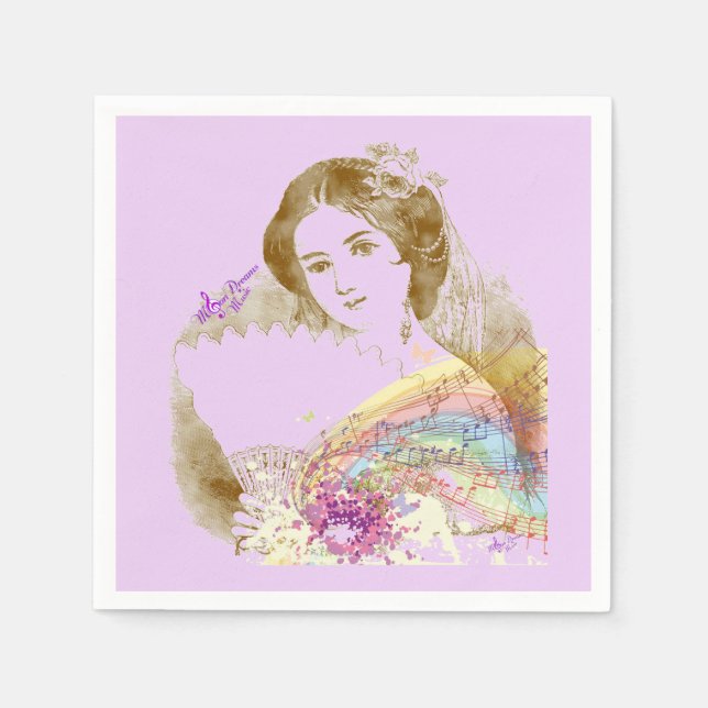 Serviette Jetable Ventilateur vintage Lady Pink&White Cocktail Papie (Devant)