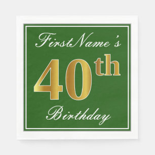 Serviette Jetable Vert élégant, anniversaire d'or de Faux