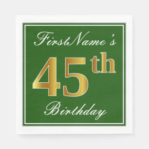 Serviette Jetable Vert élégant, anniversaire d'or de Faux