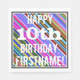 Serviette Jetable Vibrant, coloré 10e anniversaire + Nom personnalis
