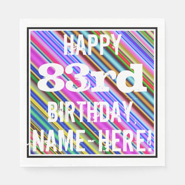 Serviette Jetable Vibrant, coloré 83ème anniversaire + Nom personnal (Devant)