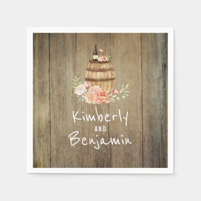 Serviette Jetable Vin Baril Rustique Floral Mariage (Devant)