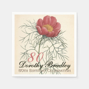 Serviette Jetable Vinatge Botanical Peony 80th Birthday Party PPN