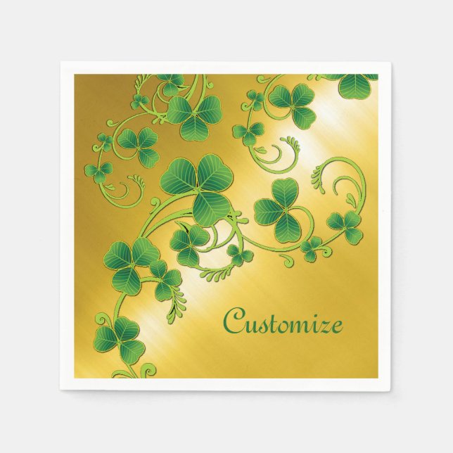 Serviette Jetable Vins shamrocks Vertes et Gold Napkins (Devant)