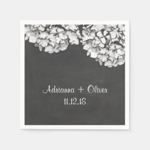 Serviette Jetable Vintage Chalkboard Hydrangeas Floral Mariage