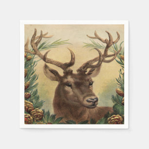 Serviette Jetable Vintage Deer Buck Stag Nature Noël rustique