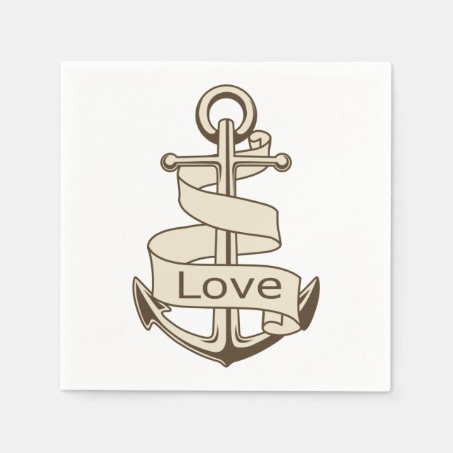 Serviette Jetable Vintage Nautique Ancre Amour Mariage (Devant)