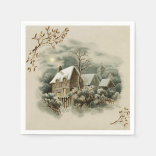 Serviette Jetable Vintage Noël Pays d'hiver Napkins