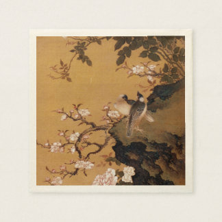 Serviette Jetable Vintage peinture japonaise ancienne de deux oiseau