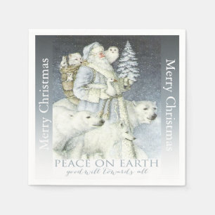 Serviette Jetable Vintage Père Noël Forêt de neige Animaux d'hiver