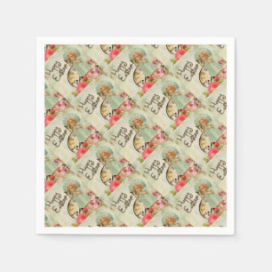 Serviette Jetable Vintage petite fille au téléphone Floral Joyeux Pâ
